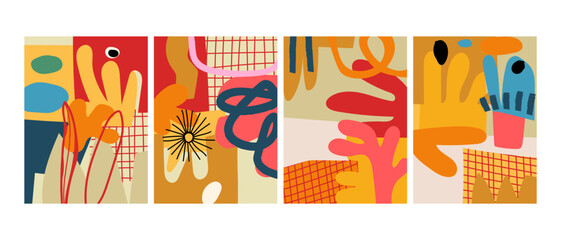 Abstract nature, floral, plants and flower colorful lines drawing hand drawn and pattern vector illustration background. Aesthetic design for wall art, prints, cards, cover, poster