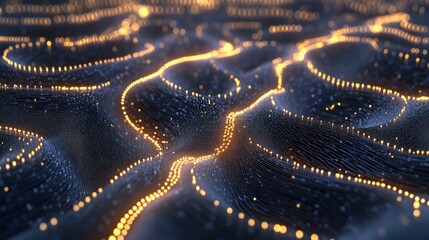 Obraz premium Abstract Wavy Surface with Glowing Lights