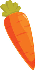Single bright orange cartoon carrot with a green leafy top