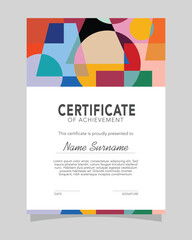 Modern colorful vertical certificate of appreciation and achievement template with geometric style elements.