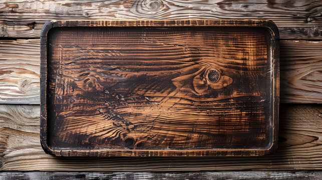 Wooden trayon wooden background ai generative
