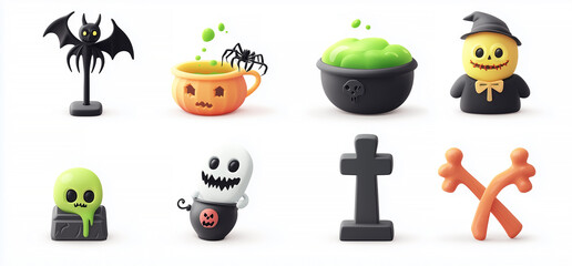 A set of 3D halloween icons display