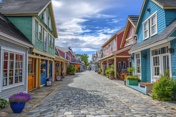 Obraz premium Quaint Seaside Village Charm: Cobblestone Streets and Saltwater Breezes