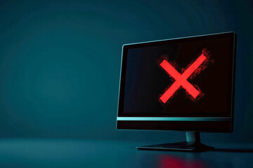 Computer screen displaying a red error cross, symbolizing a critical issue, system failure, or digital error