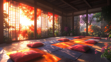 Japanese style dojo interior design and empty space ornaments