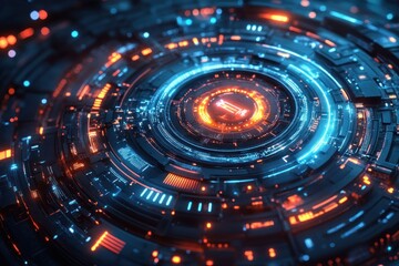 Obraz premium Abstract Futuristic Technology with Glowing Orange and Blue Lights