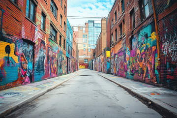 Fototapeta premium Graffiti Exploration: Urban Alley with Artistic Street Tours