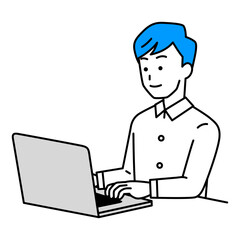 ノートパソコンで仕事をしているカジュアルな男性