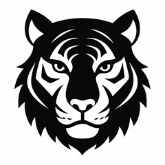 Tiger head silhouette black and white vector art illustration