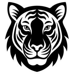 Obraz premium Tiger head silhouette black and white vector art illustration