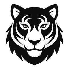 Tiger head silhouette black and white vector art illustration