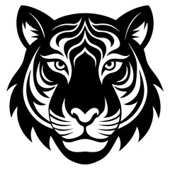 Tiger head silhouette black and white vector art illustration