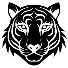 Tiger head silhouette black and white vector art illustration