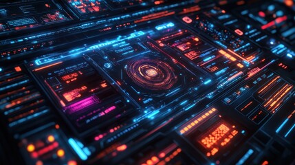 Naklejka premium Futuristic Interface with Glowing Red and Blue Lights