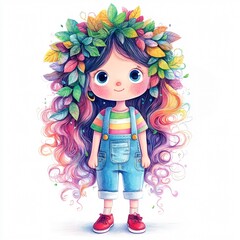 Fototapeta premium Whimsical quirky leaves girl 