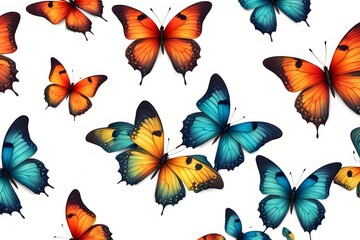 A pair of butterflies with complementary colors on a white background, AI Generated