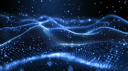 Abstract Waving Particle Technology Background Design. Abstract wave moving dots flow particles, hi-tech and big data background