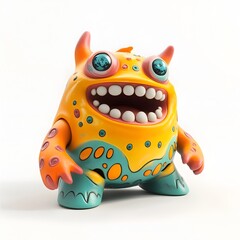 Vibrant,Emotive Art Toy Creature on Pure White Background