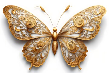 Fototapeta premium A stunning butterfly with golden wings and intricate patterns on a white background, AI Generated