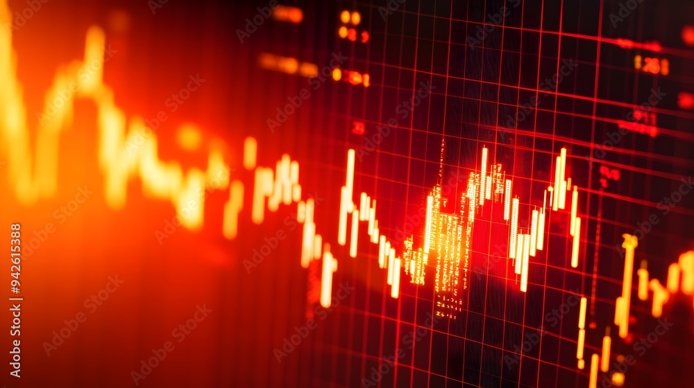 Poster evolving financial data insights with dynamic chart trends visualizing rising and falling market sig