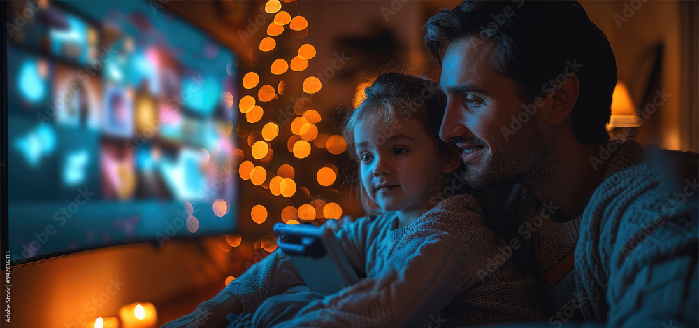 Aufkleber a family enjoying a cozy evening with smart home technology managing their environment. generative a