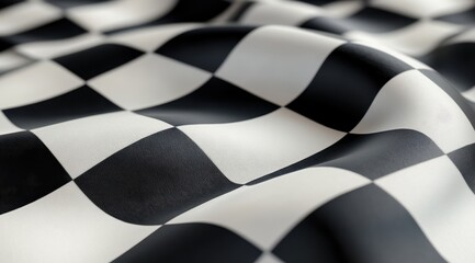 Black and white checkered flag background vector presentation design template with a wavy cloth pattern for a racing event banner, cover, or poster.
