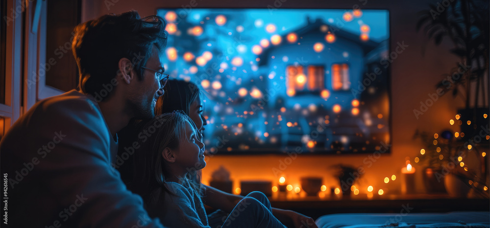 Aufkleber a family enjoying a cozy evening with smart home technology managing their environment. generative a