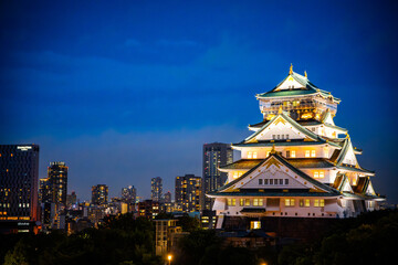 Obraz premium Views of Osaka Castle in evening in Japan 
