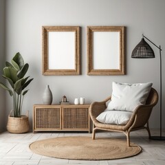Minimalist Living Room Interior with Two Empty Frames