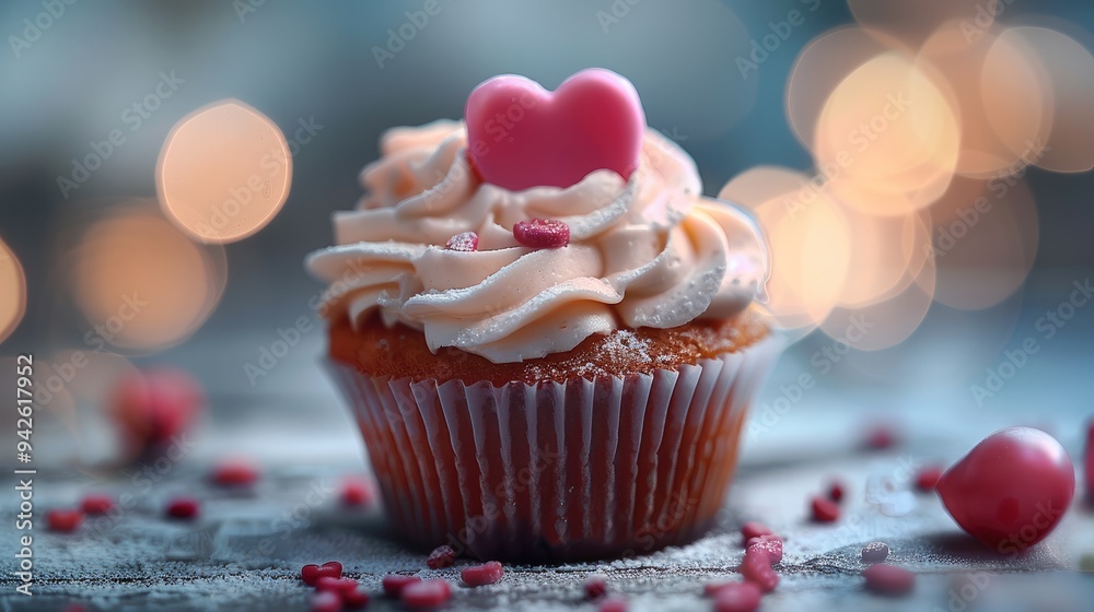 Poster cupcake shape heart concept. generative ai.