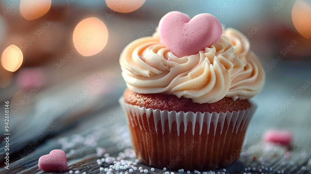 Poster cupcake shape heart concept. generative ai.