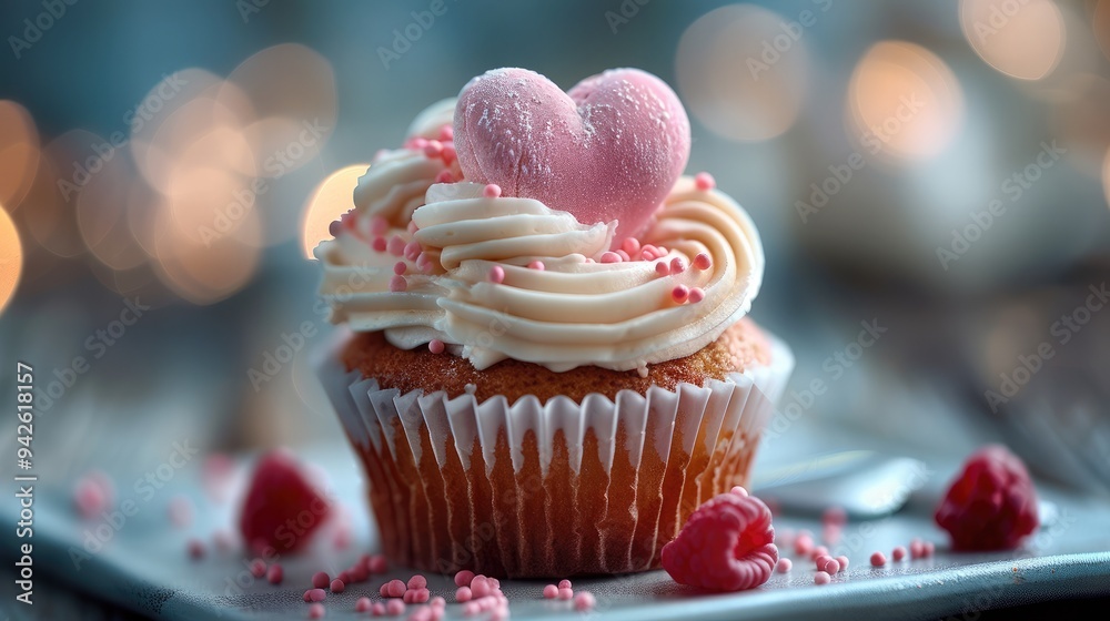 Poster Cupcake shape heart concept. Generative AI.