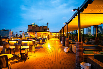 Views of Osaka Castle in evening in Japan 