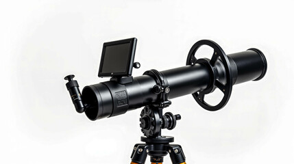 A black telescope set on a stable tripod, featuring a digital display for enhanced stargazing experiences. Ideal for both beginners and enthusiasts exploring the night sky