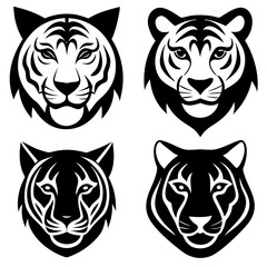 Set of tiger head icons silhouette vector art illustration 