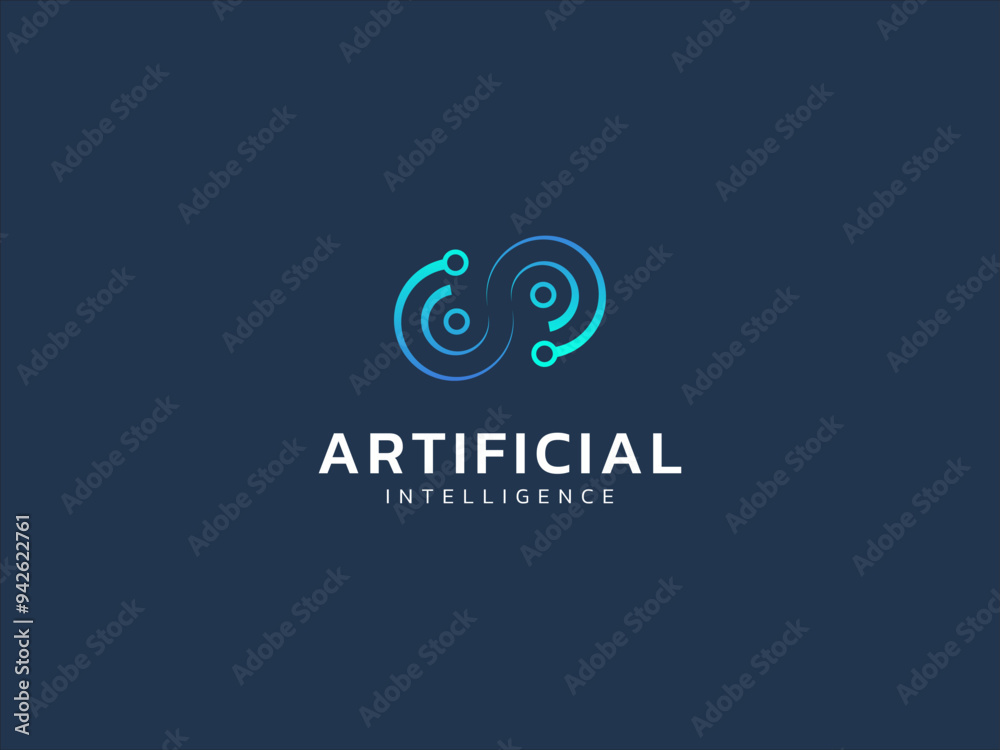 Wall mural artificial intelligence with circle twisted infinity technology analysis logo vector design concept.