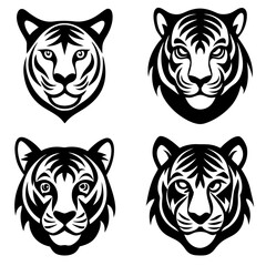 Set of tiger head icons silhouette vector art illustration 