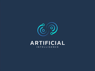 Artificial intelligence with circle twisted infinity technology Analysis logo vector design concept. AI technology logotype symbol for advance technology, tech company, ui, online network, automation.