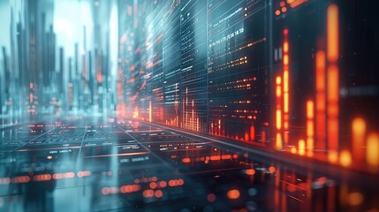 Background of financial services presentation with an art theme that brings in a number of creative interpretations of financial data. Generative AI.