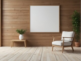 Minimalist Living Room with Wooden Walls and a White Chair