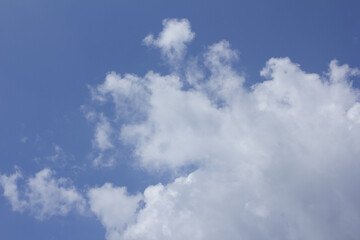 A blue sky with puffy clouds.