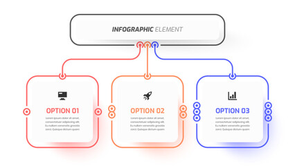 Business Infographic Flowchart Template Abstract Design with Square Label Icon and 3 Option