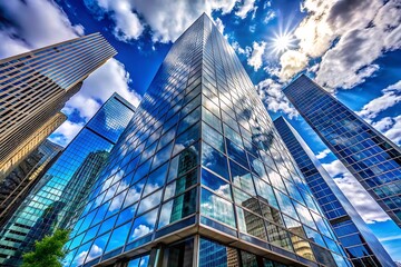 Fototapeta premium Modern Glass Skyscrapers Reflecting Sky.