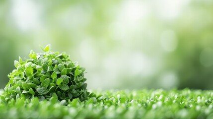 Lush green foliage, vibrant clusters of small leaves, soft textures creating a peaceful natural scene, capturing the essence of growth and tranquility in nature