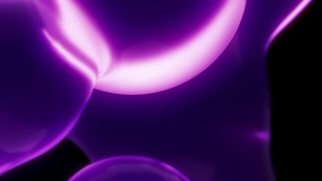 Lava lamp neon purple satisfying metaball bubbles floating as full screen background. Macro close up depth of field concept 3D animation backplate of elegant abstract decorative soothing oil balls.