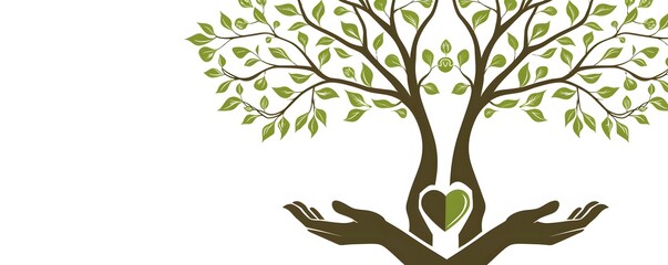 Obraz premium Two hands holding a green heart within a tree with green leaves