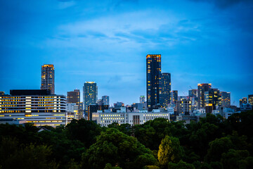 Views of Osaka Castle in evening in Japan 