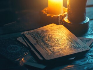 Astrological business advice, tarot theme with glowing elegant Executive Leaf and past