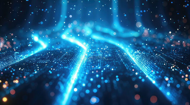 Abstract blue background data technology glowing lines. Generative AI.
