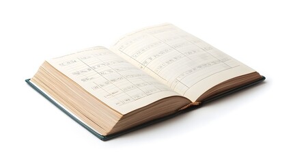 Obraz premium Open financial planner s workbook displaying budgeting page with calculator paperwork and stationery on a clean white studio background showcasing personal finance management tools and strategies